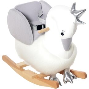 Qaba Rocking Horse, Kids Ride on Horse Swan Rocker with Sound, Plush Seat, Wooden Base, Safety Belt for Toddlers 18-36 Months, White