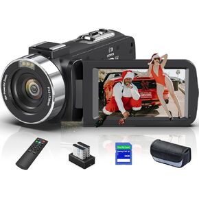 8K Video Camera Camcorder, 64MP IR Night Vision Vlogging Camera,18X Zoom 3.0“ LCD Flip Touch Screen Camcorder for YouTube with WiFi, 64G SD Card, Remote Control, 4500mAh Battery