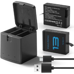 2-Pack 2100mAh Batteries Kits for Hero13 Black, 3 Slot Battery Charger – Compatible with Hero13 Black Camera Battery