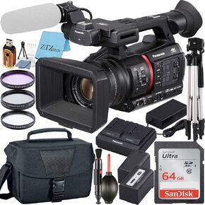 Panasonic AG-CX350 4K كاميرا الفيديو الاحترافية مع بطاقة ذاكرة Sandisk 64 جيجابايت + حالة + ترايبود + 3 قطع تصفية (UV ، CPL ، FLD) حزمة ملحق