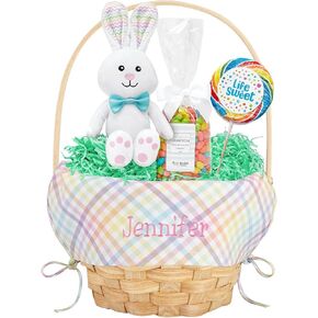 Let's Make Memories Personalized Easter Basket for Kids - For Boys - For Girls - Embroidered Name - Create Your Own - Fillable - Wicker - Easter Basket Stuffers - Large - Blue Bunny Applique