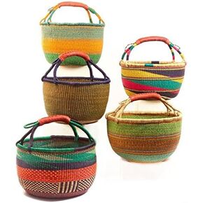 Large African Bolga Basket Fair Trade Ghana Baskets toys Egg baskets - Large: 14"-16" (COLORS VARY) 1 EA