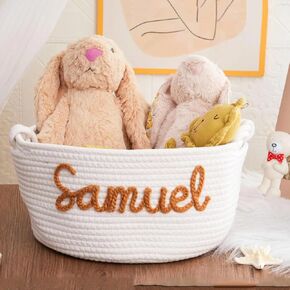 Personalized Baby Name Basket - Personalized Baby Gift Basket, Custom Woven Basket with Cotton, Storage Basket Bin for Kids' Bedroom, Birthday Gift
