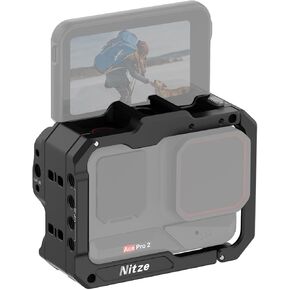 Nitze Cage for Insta360 Ace Pro 2/ Ace Pro/ Ace Action Camera Frame مع حذاء بارد مدمج ، واجهة إطلاق سريعة مغناطيسية ، يدعم التصوير الرأسي والأفقي-T-in03a