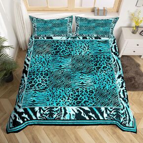 jejeloiu Leopard Duvet Cover Toddler Size Girls Dark Blue Cheetah Print Bedding Set for Women Teens Safari Animal Comforter Cover Breathable Soft Lightweight Microfiber Room Decor