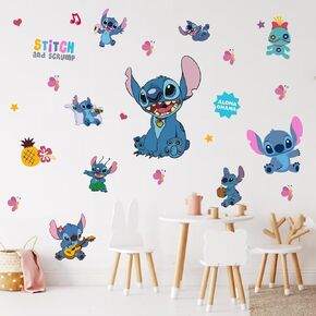 Stitch Wall Stickers 3D Wall Decor Sticker with 60 Stitch Stickers Kids Room Decor, Wall Art Room Boys Girls Bedroom Poster Mural Gift