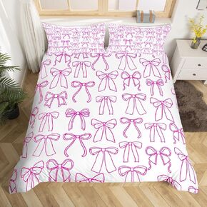 jejeloiu Bowknot Duvet Cover for Girls Bow Bedding Set Toddler Size Kids Girly Princess Style Comforter Cover Gray Aesthetic Coquette Decor Breathable Soft Lightweight Microfiber 2Pcs
