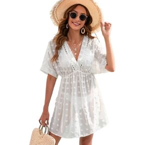 Women Swimsuit Cover Up Dot Contrast Lace Cover Up Dress,Summer Beach