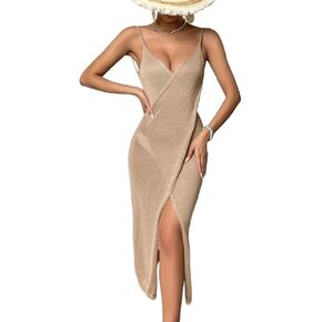 Women Swimsuit Cover Up Solid Wrap Hem Cover Up Dress,Summer Beach