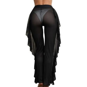 Women Swimsuit Cover Up Summer Beach Mesh Ruffle Trim Cover Up Pants