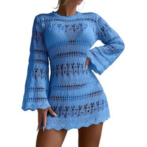 Women Swimsuit Cover Up Beach Hollow Out Trim Cover Up Dress Without Bikini Set