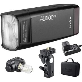 Godox AD200 Pro 200Ws TTL HSS Pocket Flash Strobe Monolight | 0.01-1.8s recycle, 2900mAh battery, 500 flashes, bare/fresnel heads, 2.4G X, TTL, lightweight for studio/outdoor in Kuwait