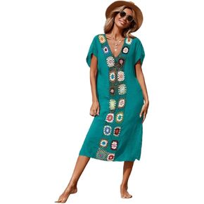 Women Swimsuit Cover Up V-Neck Short Sleeve Casual Cover Up Dress