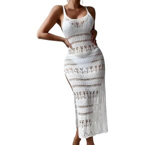 Women Swimsuit Cover Up Beach Hollow Out Slit Cover Up Dress Without Bikini