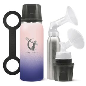 CERES CHILL OG Breastmilk Chiller, Reusable Storage Container, Up to 34 oz. - Bottle Cooler Keeps Milk at Safe Temperatures for Up to 20 Hours, Connects w/Most Pumps (Mombré Blue & Pink)