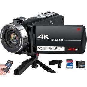Video Camera Camcorder Ultra 4K 48MP Vlogging Camera for YouTube 18X Digital Zoom Camcorder 3.0" IPS Screen IR Night Vision with External Mic, Controller, 2 Batteries and 32G SD Card