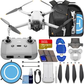 DJI Mini 4 Pro Drone with RC-N2 Remote Controller Folding Mini-Drone with 4K HDR Video Under 249g, 34 Mins Flight Time, Omnidirectional Vision Sensing Bundle with 128GB Card, Landing Pad + More