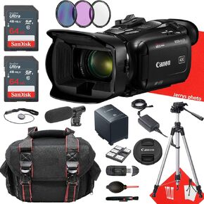 Canon Vixia HF G70 UHD 4K Camcorder + 2PC 64 GB Memory + Shotgun Video Microphone + Filters + Tripod + More (19pc Bundle), Black (Renewed)