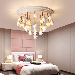 Cartoon Ceiling Lamp Nordic Creative Semi Flush Light with Star Glass Shade Princess Fixture for Children's Bedroom 19 Lights,Chandeliers