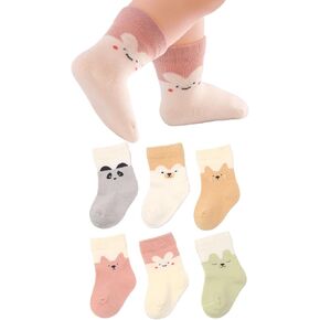 Formery 6-Pack Baby Crew Socks Infant Ankle Socks Animal Pattern Newborn Socks for Baby Boys Girls Infants 6-12 Months