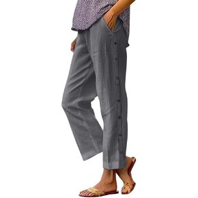 Women's Linen Joggers Pants Beach Lightweight Casual Straight Leg Pant Drawstring Palazzo Capri Pants with Pocket