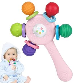 Food Quality Baby Rattle - Teething Ring - BPA - Free,Suitable for Choking - Design,Grip strengthening,Suitable for Hearing Development and Teeth Development,Ideal for Babies Aged 0-36 Months (White)