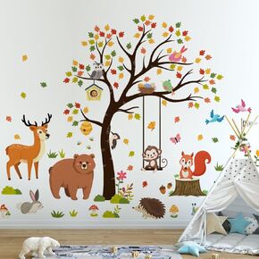 Large Cheetah Leopard Wall Stickers Safari Animals Wall Decals Tree Branch Jungle Animals Walls Murals Decor Peel and Stick Wall Decal Baby Nursery Kids Bedroom Playroom