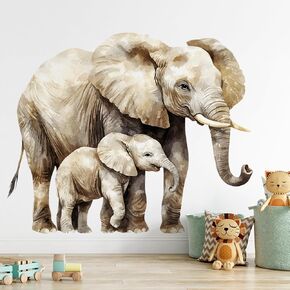 Elephant Family Wild Animal Wall Decals Cute Elephant and Baby Elephant Wall Stickers Removable Watercolor Cartoon Jungle Animal Wall Decor for Kids Nursery Classroom Home Decoratio