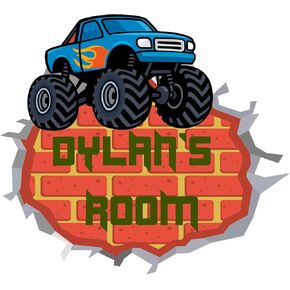3D Brick Wall effect Secal - Doy Boys Room Decor - Kids Wall Sticker - Vinyl Room Art - Motivodecorspaces (Sports Car + Name)