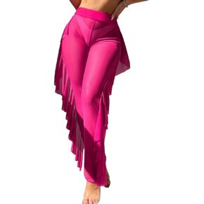 Women Swimsuit Cover Up Summer Beach Ruffle Trim Cover Up Pants
