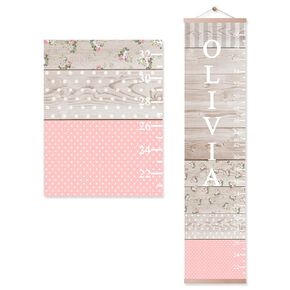 Personalized Name Kids Growth Chart Ruler Flower Dinosaur Growth Ruler Canvas Wall Ruler Oak Solar Woodland Theme Kids Height Chart Baby Wall Growth Chart with Custom Name (Flower)