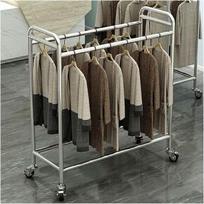 Garment Racks, Pants Hangers, Stainless Steel Double Row Nakajima Retail Display Racks, Portable Trouser Scarves Skirts Organizer, Movable Boutique Commercial Shelves (Color : Silver, Size