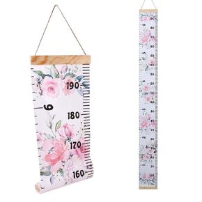 1PCS 8'' x 79'' Kids Baby Growth Chart Ruler Roll-Up Removable Canvas Wall Ruler Height Measure Chart Flower Painting Hanging Rulers Wall Room Decoration for Girls Boys Toddlers