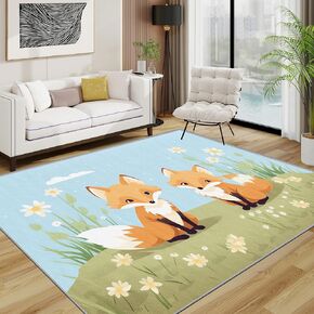 Fox Rug for Entryway Indoor - 3x4ft - Cute Cartoon Animal Washable Non Slip Low Pile Small Rug for Bedroom, Kids Nursery Door Mat Home Decor