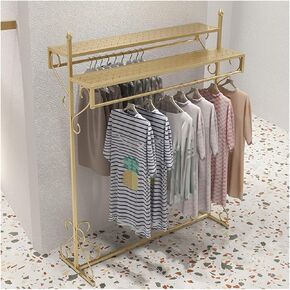 Coat Rack Stand Clothes Rack Stand, Clothing Store Garment Rack, Double Hanging Rods Retail Display Racks, Movable Hats Scarves Handbags Dress Suit Shoe Storage Hanger (Color : Gold, Size :