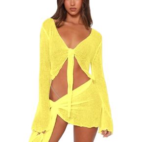 Women Swimsuit Cover Up Front Blouse & Mini Skirt, Sexy Summer
