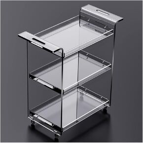 Acrylic Side Table, Clear End Table, 3-Tier Storage Shelf Utility Cart with Wheels/Handles, Home Kitchen Bar Decorative Serving Carts, Coffee Tables/nightstands