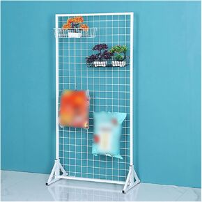 Floor Standing Gridwall Panels, Metal Mesh Gird Display Storage Units, Florist Market Retail Shopfitting Wire Grid Wall Rack, Home Office Partition Decorative Screen (Color : White, Size :