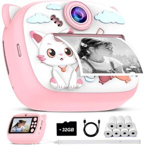 Kids Instant Print Camera-M2 | Inspire Kids to Explore & Createwith 2.4" Screen, 24MP Photo & 1080P Video, for Ages 3-12, with 32GB Card & 7 Paper Rolls, Monochrome Thermal Printing