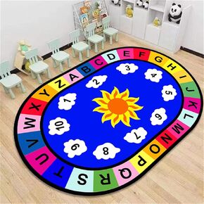 Kids Area Rug, 3x5ft, Educational Alphabet and Number Colorful Rug, Sunflower Oval Living Room Rug, Baby Toddler Early Crawl Play Non-Slip Rug for Playroom Nursery Kids Bedroom Mat Rug