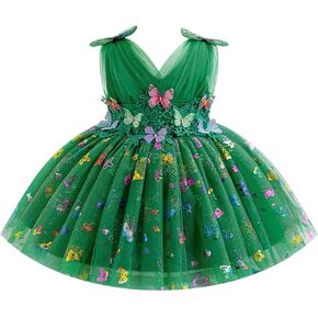 AWIBMK Kids Baby Girls Butterfly Tulle Tutu Dress Sleeveless Pleated V-Neck Bowknot Birthday Wedding Party Dresses