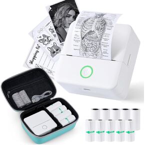 cudinham Print Pods Mini Printer, Thermal Inkless Sticker Maker with 10 Rolls Printing Paper & Hard Storage Case