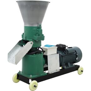 TECHTONGDA Animal Pellet Feed Mill Grinder Maker Machine Pellet Fodder Press for Farm Chicken Cow with 2 Head Rollers 4MM Holes 220V