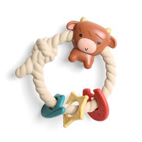 Itzy Ritzy Silicone teether مع حشرجة الموت. يتميز Teether بحشرجة السباق صوت حشرجة الموت ، وثلاث حلقات تسنين من السيليكون والملمس المرتفع لتهدئة اللثة ؛ الأعمار من 3 أشهر وما فوق (بقرة هايلاند)