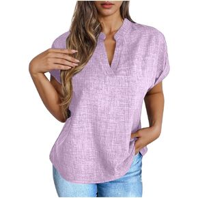 Womens Tops Short Sleeve T Shirts Casual V Neck Blouses Solid Color Tee Tshirts Summer Fashion Clothes Outfits