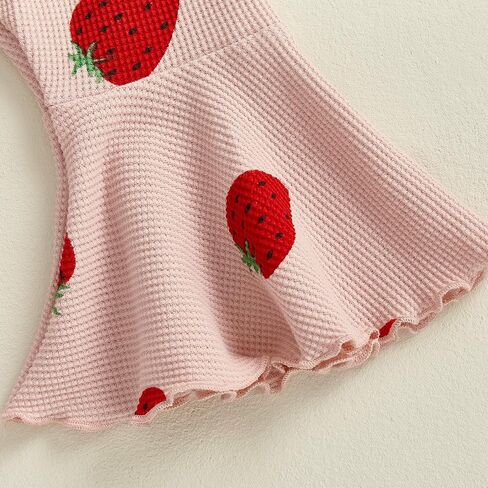 Lefyira Strawberry Outfit Toddler Girl Bell Bords Forms Strap Crop Top Top Flare Pants Fruit Fruit Outfit Baby Summer Cloths in Kuwait