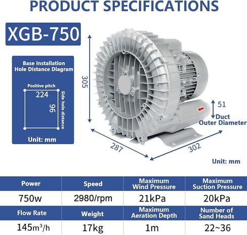 Single Phase Turbine Blower, Regenerative Air Blower, 120w-1100w Optional, 2980 RPM/Min, Maximum Air Volume 210m³/H, with Dust Filter and Aluminum Housing, Blow-Suck Dual-Purpose,550W in Saudi Arabia