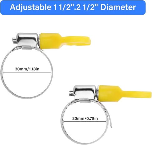 PNGKNYOCN 20Pcs Stainless Steel Throat Band,15mm-30 mm Adjustable Key-Type Band Hose Clamp Assortment Kit,with Plastic Handle for Securing Hose in Saudi Arabia