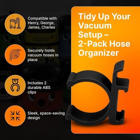 SPLASHNCOLOR HOSE HOSE & VACUUM CLEANER STORAGE CLIP لهنري وجورج وجيمس وتشارلز الفراغ - مقاطع خرطوم شاقة - إكسسوارات الفراغ - يحمل خرطومًا آمنًا في مكانه - ABS - أسود (2 عبوة) in Saudi Arabia