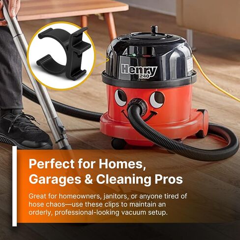 SPLASHNCOLOR HOSE HOSE & VACUUM CLEANER STORAGE CLIP لهنري وجورج وجيمس وتشارلز الفراغ - مقاطع خرطوم شاقة - إكسسوارات الفراغ - يحمل خرطومًا آمنًا في مكانه - ABS - أسود (2 عبوة) in Saudi Arabia